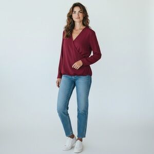 NWT Kut From The Kloth Shannay Crossfront Blouse Cranberry Burgundy Office Med